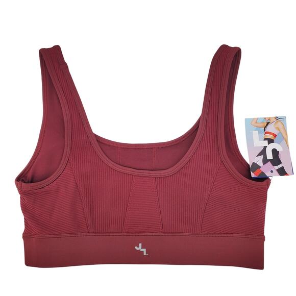 JoyLab Womens Small Sports Bra Medium Support Red Ribbed Scoop Neck Pullover New - Picture 2 of 5